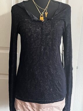 Rails Black Long Sleeve Henley Shirt